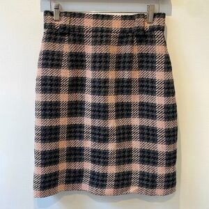 Mondi wool tweed pencil skirt pink gray black belt loops vintage size US4